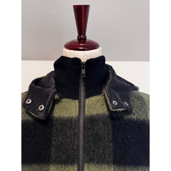 Alice & Olivia Black and Olive Plaid Hooded Bomber Jacket XS - Picture 9 of 9